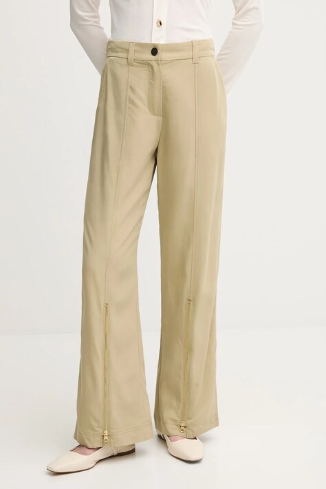 Kalhoty Sisley dámské, zelená barva, high waist, 47ICLF06O