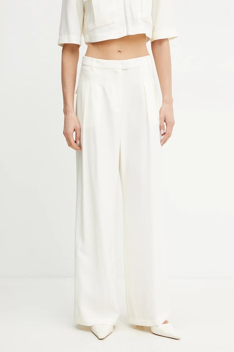 Patrizia Pepe spodnie damskie kolor beżowy szerokie high waist 2P1670 A573