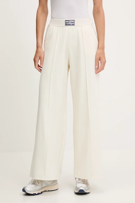 EA7 Emporio Armani spodnie dresowe damskie kolor beżowy gładkie AF13289.7W000502