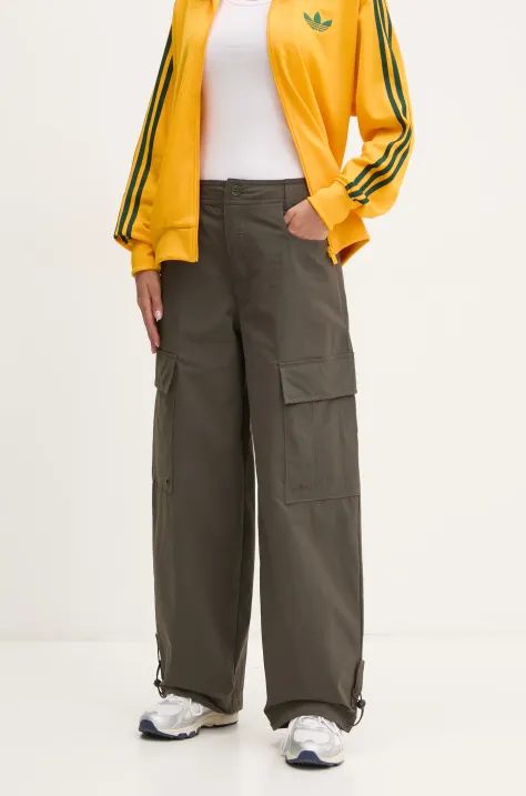 adidas Originals pantaloni Essential femei, culoarea verde, lat, high waist, JD4785