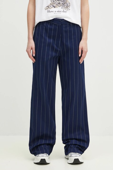 Hlače adidas Originals PINSTRIPE PANTS za žene, boja: tamno plava, ravni kroj, visoki struk, JJ3482
