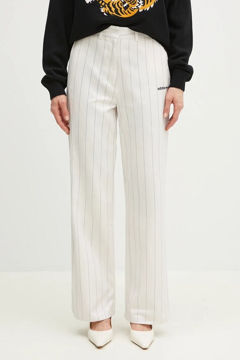 Штани adidas Originals PINSTRIPE PANTS жіночі колір бежевий широкі висока посадка JJ3483