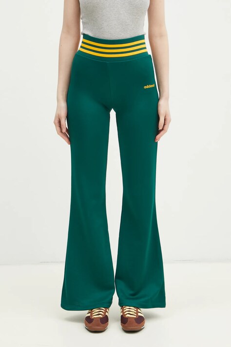 adidas Originals pantaloni de trening FLARED PANTS femei, culoarea verde, cu imprimeu, JC7689