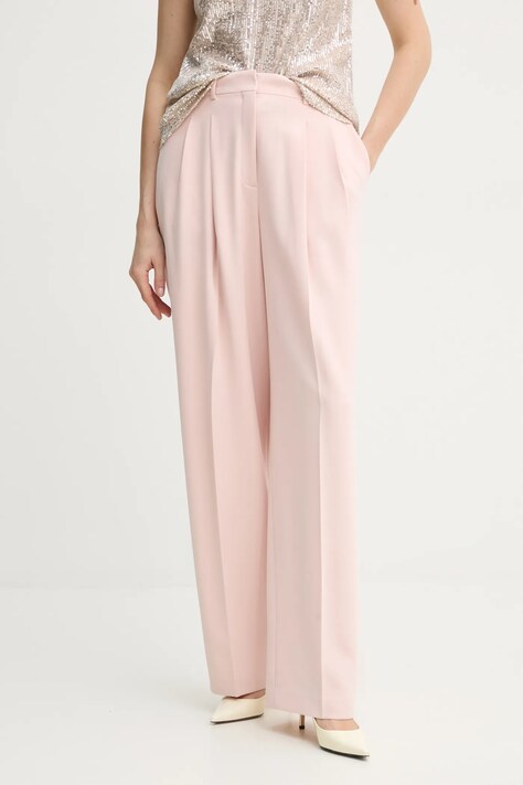 Theory pantaloni femei, culoarea roz, lat, high waist, O1109201