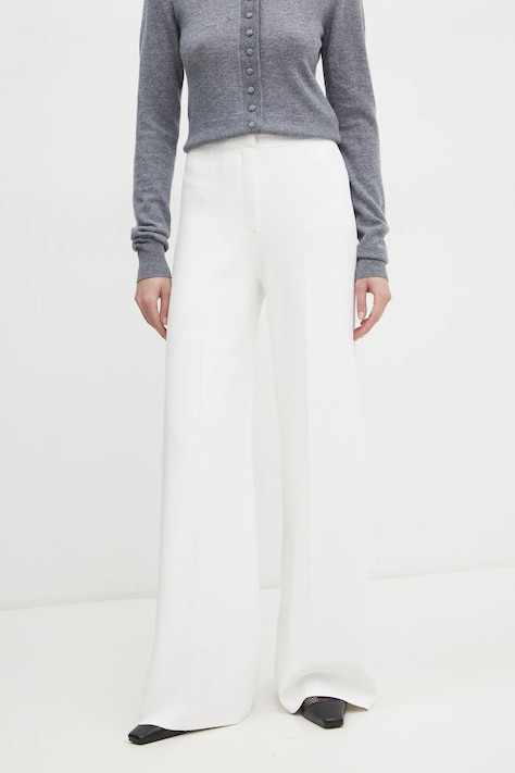 Theory pantaloni femei, culoarea bej, lat, high waist, O1116709