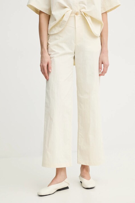 Kalhoty AERON BLADE dámské, béžová barva, široké, high waist, PA314537