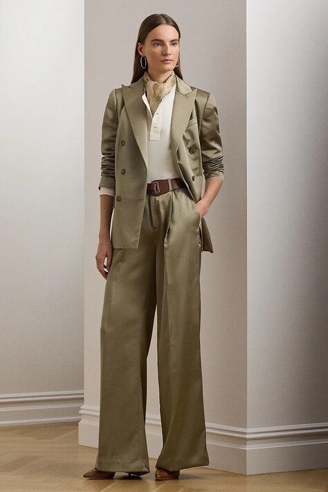 Kalhoty Lauren Ralph Lauren dámské, hnědá barva, široké, high waist, 200963668