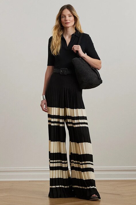 Kalhoty Lauren Ralph Lauren dámské, černá barva, široké, high waist, 200970173