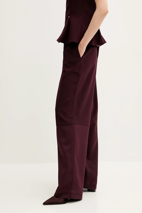 Kalhoty Stine Goya dámské, vínová barva, široké, high waist, SG-SS25-P077-2330