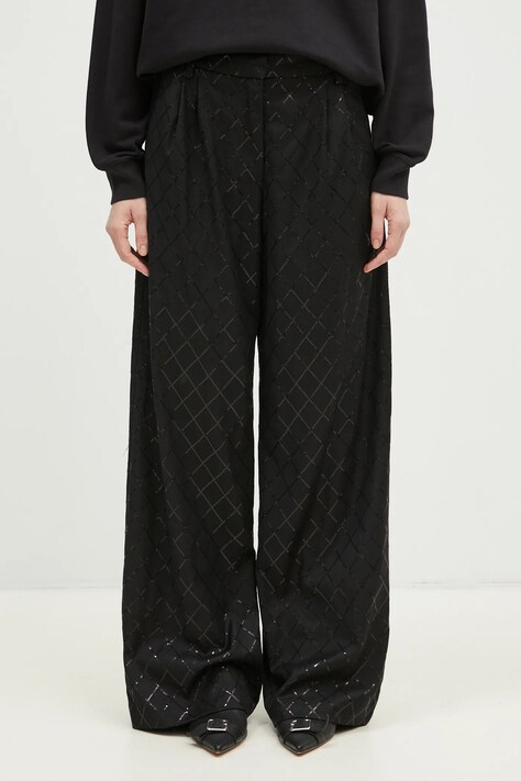 Rotate spodnie Wide Leg Sequins Pants damskie kolor czarny szerokie medium waist 113326100