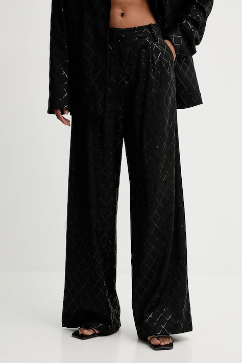 Rotate pantaloni Wide Leg Sequins Pants femei, culoarea negru, lat, medium waist, 113326100