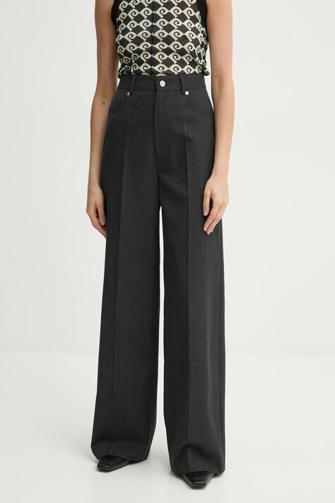 Nanushka pantaloni de lana KORINA femei, culoarea gri, lat, high waist, NW25RSPA15394