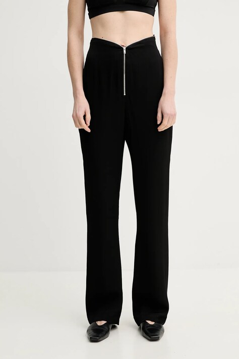 Nanushka pantaloni LINETT femei, culoarea negru, drept, high waist, NW25RSPA19499