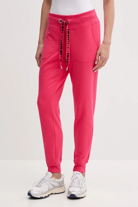 Dkny spodnie dresowe damskie kolor różowy gładkie DP5P3496