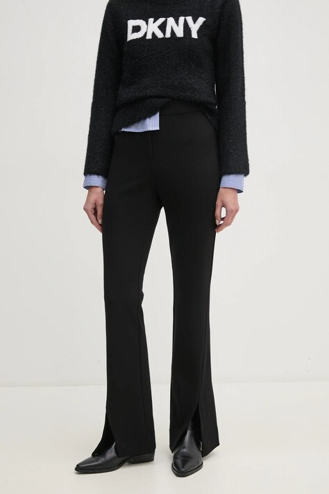 Dkny spodnie damskie kolor czarny dzwony high waist P3KKQUEC