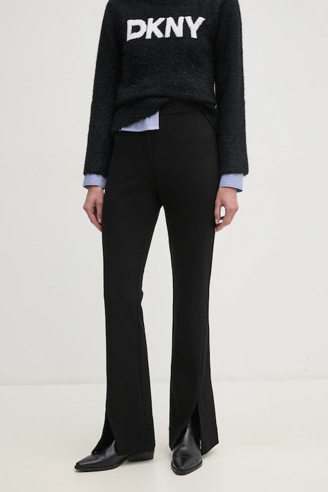 Dkny pantaloni femei, culoarea negru, evazati, high waist, P3KKQUEC
