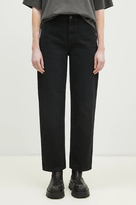Памучен панталон Carhartt WIP Pierce Pant Straight в черно с кройка тип карго, с висока талия I034323.894O