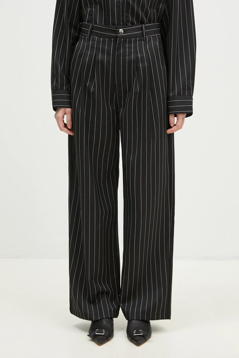 Панталон с вълна Carhartt WIP Seaton Pant в черно с широка каройка, с висока талия I034450.2MBXX