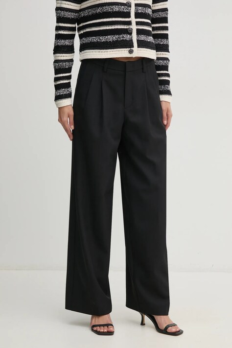 Kalhoty OUI dámské, černá barva, široké, high waist, 90589
