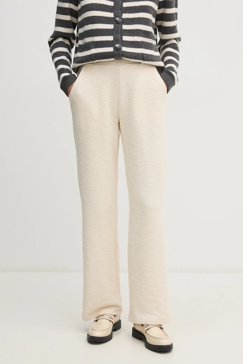 OUI spodnie damskie kolor beżowy proste high waist 91672