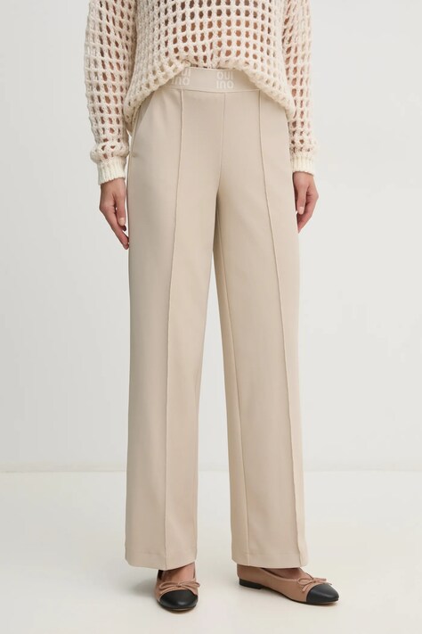Kalhoty OUI dámské, béžová barva, široké, high waist, 90598