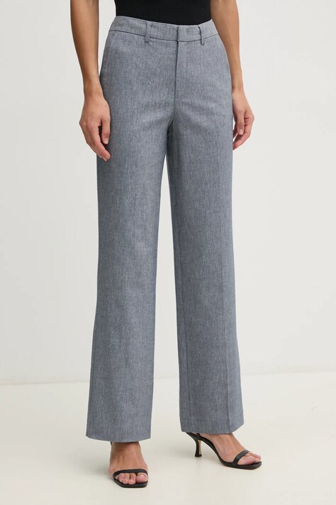 Kalhoty s příměsí lnu OUI modrá barva, high waist, 91740