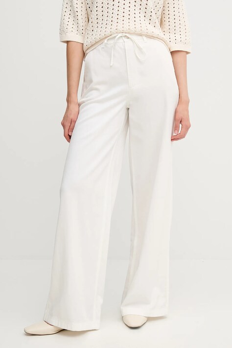 OUI pantaloni culoarea alb, lat, high waist, 92027