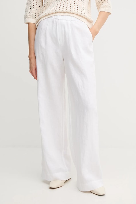 OUI pantaloni din in culoarea alb, lat, high waist, 92821