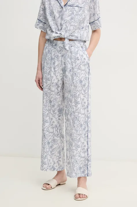 Lněné kalhoty Pepe Jeans DUANA dámské, bílá barva, široké, high waist, PL211818