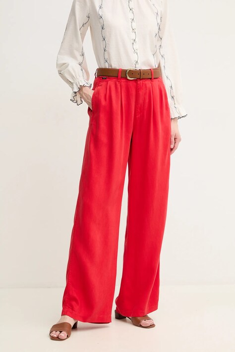 Nohavice Pepe Jeans GOA dámske, červená farba, široké, vysoký pás, PL211834