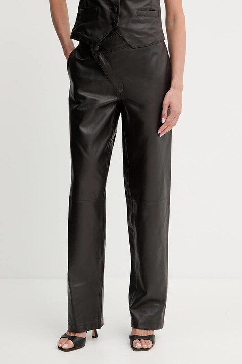 Pinko pantaloni de piele REIMAGINE by Patrick Mcdowell culoarea maro, lat, high waist, 105091 A2JN