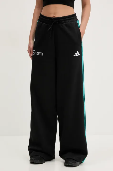 Tepláky adidas x Mercedes dámske, čierna farba, s nášivkou, JV5432