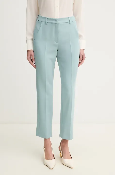 Weekend Max Mara pantaloni femei, culoarea turcoaz, drept, high waist, 2515131031600