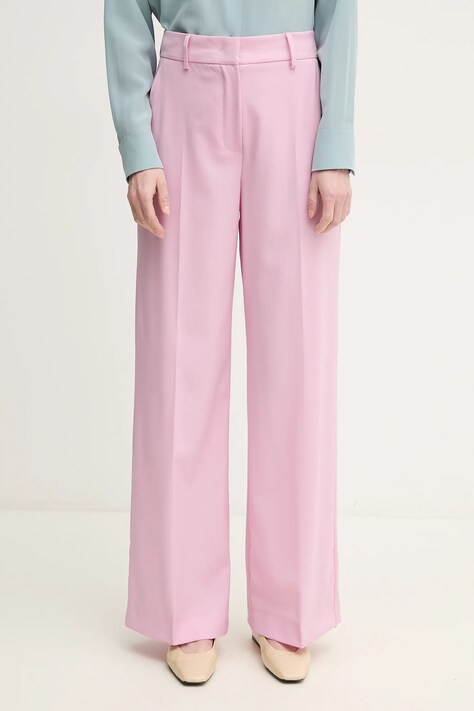 Weekend Max Mara pantaloni de lana femei, culoarea violet, lat, high waist, 2515131041600