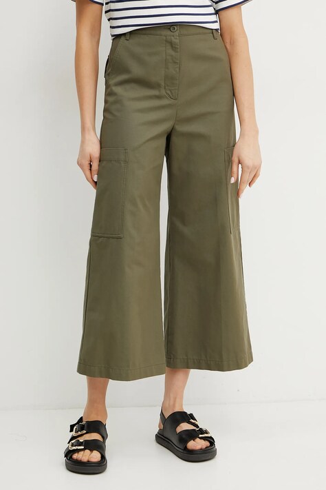 Хлопковые брюки Weekend Max Mara женские цвет зелёный широкие высокая посадка 2515131081600