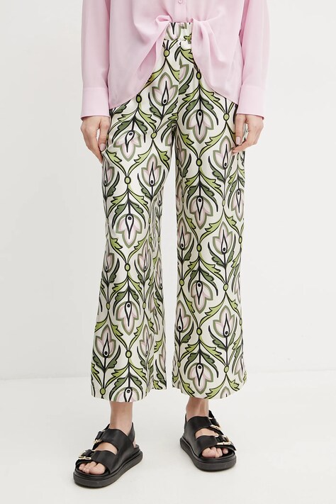 Weekend Max Mara pantaloni de matase femei, culoarea bej, lat, high waist, 2515131091600