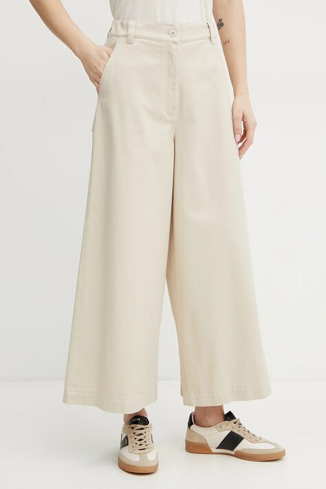 Bavlněné kalhoty Weekend Max Mara dámské, béžová barva, široké, high waist, 2515131101600