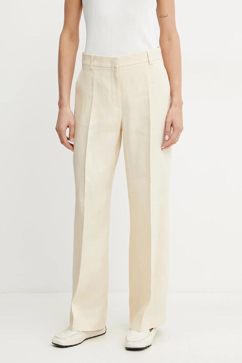 Льняные брюки Weekend Max Mara женские цвет бежевый широкие высокая посадка 2515131052600
