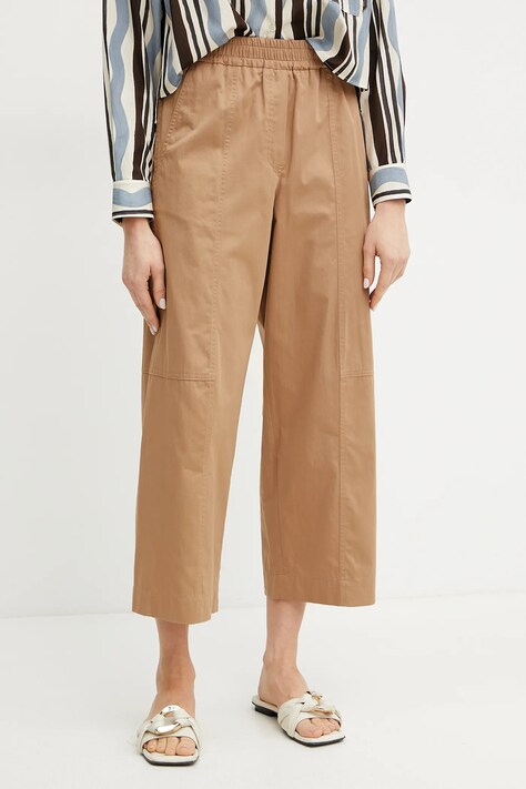 Хлопковые брюки Weekend Max Mara женские цвет бежевый прямые высокая посадка 2515131092600