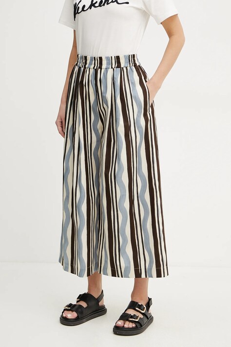 Weekend Max Mara pantaloni de bumbac femei, culoarea bej, lat, high waist, 2515131102600