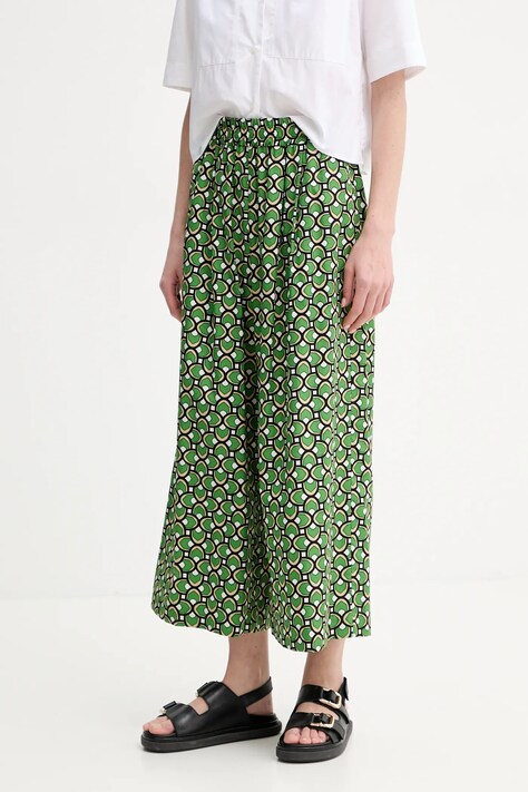 Weekend Max Mara pantaloni de bumbac femei, culoarea verde, lat, high waist, 2515131102600