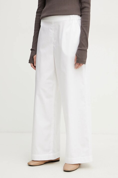 MM pantaloni de bumbac femei, culoarea alb, drept, high waist, 2516131017600
