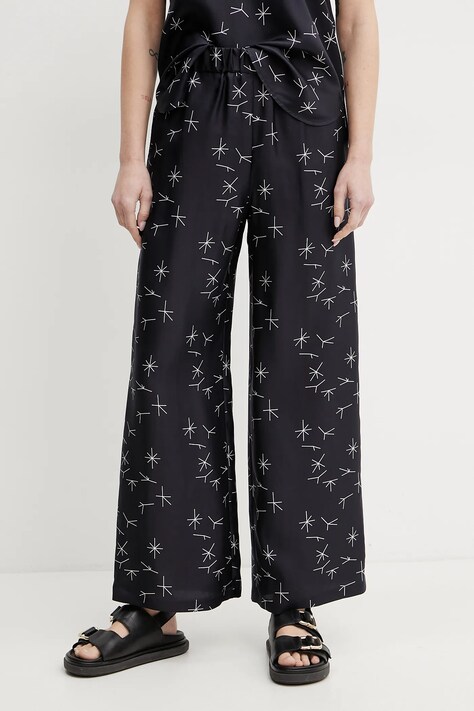 MM pantaloni de mătase femei, culoarea albastru marin, drept, high waist, 2516131027600