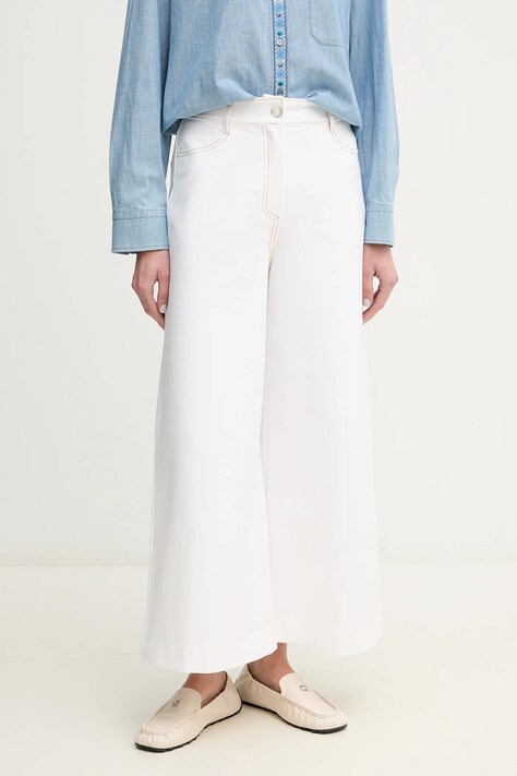 MM pantaloni femei, culoarea alb, lat, high waist, 2516781037600