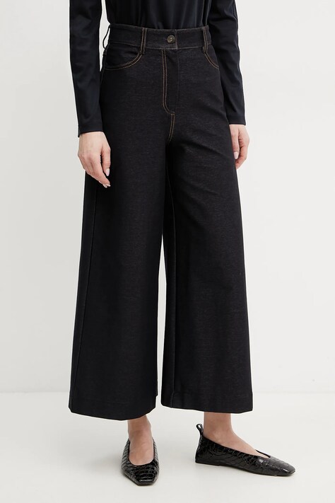 MM pantaloni femei, culoarea albastru marin, lat, high waist, 2516781037600