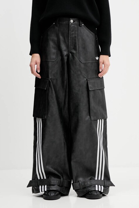 adidas Originals spodnie FAUX LTHR damskie kolor czarny szerokie high waist JX9226