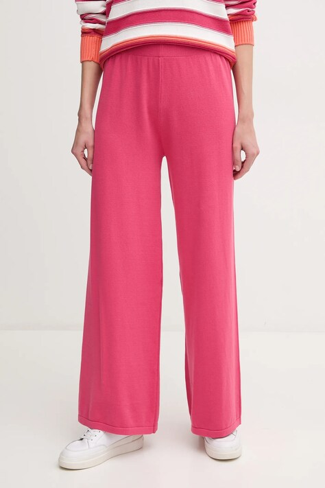 United Colors of Benetton pantaloni de bumbac femei, culoarea roz, lat, high waist, 1294DF00V
