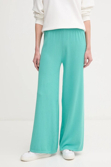 United Colors of Benetton pantaloni de bumbac femei, culoarea turcoaz, lat, high waist, 1294DF00V