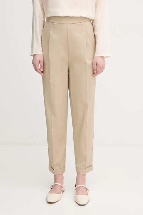 Kalhoty United Colors of Benetton dámské, béžová barva, střih cigarette, high waist, 40FADF092