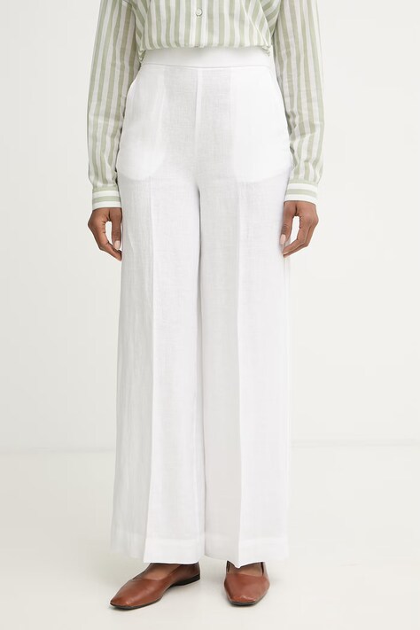 United Colors of Benetton spodnie damskie lniane białe high waist 4AGHDF08K